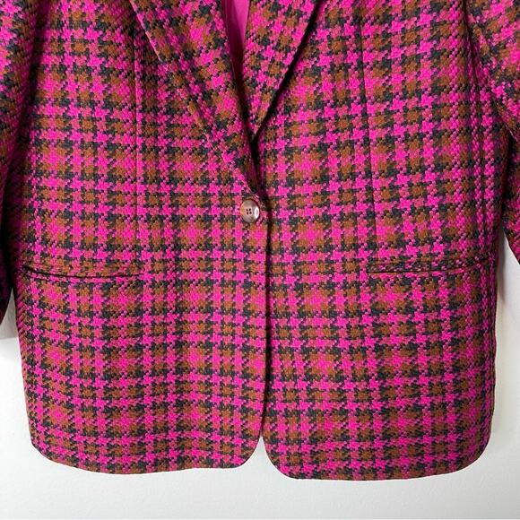 Vintage pink brown black houndstooth button woven blazer jacket oversized 14P - Picture 3 of 7